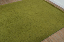 Load image into Gallery viewer, Retro Karastan Green Area Rug 6x9 Floral Pattern Fringe Wool Mid Century