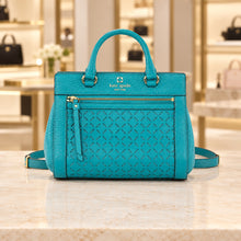 Load image into Gallery viewer, Kate Spade Turquoise Leather Laser Cut Satchel Crossbody Bag