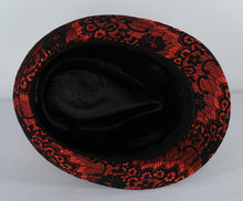 Load image into Gallery viewer, Kenny K Red and Black Lace Fedora Hat – Medium Size Retro Statement Accessory
