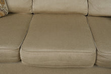 Load image into Gallery viewer, KFI Golden Wheat Upholstered 3-Seat Sofa with Rolled Arms & Floral Accent Pillows