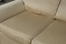 Load image into Gallery viewer, KFI Golden Wheat Upholstered 3-Seat Sofa with Rolled Arms & Floral Accent Pillows