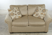 Load image into Gallery viewer, Golden Wheat Upholstered Loveseat by KFI with Rolled Arms & Accent Pillows