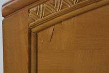 Load image into Gallery viewer, King Size Wood Bed Frame with Parquet Headboard and Carved Leaf Detail