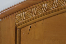Load image into Gallery viewer, King Size Wood Bed Frame with Parquet Headboard and Carved Leaf Detail