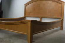 Load image into Gallery viewer, King Size Wood Bed Frame with Parquet Headboard and Carved Leaf Detail