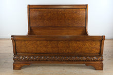 Load image into Gallery viewer, King Burl Walnut Sleigh Bed with Rails — Charles X Inspired Design