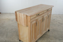 Load image into Gallery viewer, Rolling Butcher Block Kitchen Island with Drop Leaf and Storage