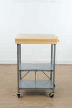 Load image into Gallery viewer, Industrial Rolling Utility Cart with Butcher Block Top and Metal Shelves