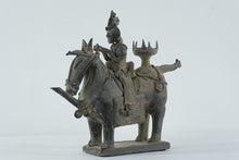Load image into Gallery viewer, Asian Stoneware Rider on Horse Sculpture – Folk Art Equestrian Figure with Ritual Vessel, 10” Tall