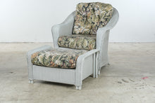 Load image into Gallery viewer, Vintage Lloyd Loom Wicker Patio Furniture Set with Tropical Upholstery and Glass Tables