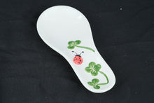 Load image into Gallery viewer, Ceramic Ladybug Clover Spoon Rest Hand Painted Kitchen Utensil Holder Made in Italy