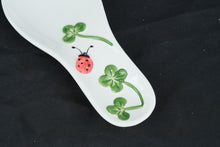 Load image into Gallery viewer, Ceramic Ladybug Clover Spoon Rest Hand Painted Kitchen Utensil Holder Made in Italy