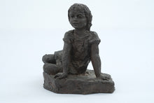 Load image into Gallery viewer, Karin Jonzen Sitting Girl Bronze Resin Figurative Sculpture Signed KJ