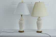 Load image into Gallery viewer, Pair of Tall Ivory Floral Table Lamps with Ornate Bases 32 Inch Classic Style