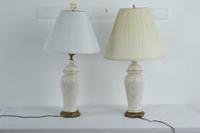 Load image into Gallery viewer, Pair of Tall Ivory Floral Table Lamps with Ornate Bases 32 Inch Classic Style