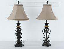 Load image into Gallery viewer, Pair of Orleans French Scroll Iron Table Lamps with Taupe Shades β 33" Tall