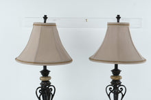 Load image into Gallery viewer, Pair of Orleans French Scroll Iron Table Lamps with Taupe Shades β 33" Tall