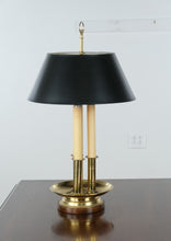 Load image into Gallery viewer, Brass Triple Candlestick Table Lamp with Black Shade, Traditional Style, 29” Tall