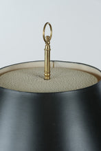 Load image into Gallery viewer, Brass Triple Candlestick Table Lamp with Black Shade, Traditional Style, 29” Tall