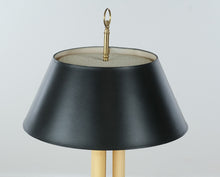 Load image into Gallery viewer, Brass Triple Candlestick Table Lamp with Black Shade, Traditional Style, 29” Tall