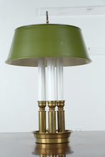 Load image into Gallery viewer, Brass Triple Candlestick Table Lamp with Green Tole Shade, Classic Traditional Style, 21.5ā Tall (Copy)