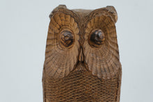 Load image into Gallery viewer, Hand Carved Wooden Owl Sculpture on Natural Log Base Signed Rich Snider