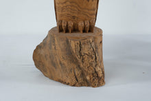 Load image into Gallery viewer, Hand Carved Wooden Owl Sculpture on Natural Log Base Signed Rich Snider
