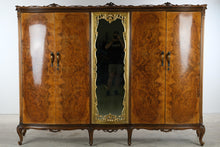 Load image into Gallery viewer, French Louis XV Style Burl Walnut 5 Door Armoire Wardrobe with Gilt Mirror, 105 Inch