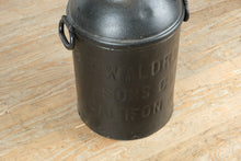 Load image into Gallery viewer, Antique BR Waldron & Sons Black Metal Milk Can – Califon, NJ – 25" Tall Farmhouse Decor