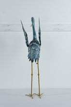 Load image into Gallery viewer, Large Blue Metal Crane Garden Sculpture