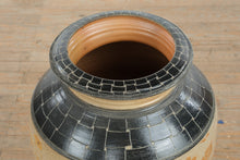 Load image into Gallery viewer, Large Art Pottery Floor Vase Pumpkin Vine Relief Black Glaze 30 Inch