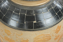 Load image into Gallery viewer, Large Art Pottery Floor Vase Pumpkin Vine Relief Black Glaze 30 Inch
