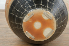 Load image into Gallery viewer, Large Art Pottery Floor Vase Pumpkin Vine Relief Black Glaze 30 Inch