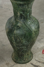 Load image into Gallery viewer, Large Chinese Green Dragon Lotus Floor Vase Carved Relief 36 Inch