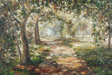 Load image into Gallery viewer, Large Signed Impressionist Landscape Oil Painting “TAT” – Framed Forest Path Scene 37x48 Gold Ornate Frame