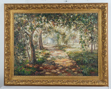 Load image into Gallery viewer, Large Signed Impressionist Landscape Oil Painting “TAT” – Framed Forest Path Scene 37x48 Gold Ornate Frame