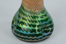 Load image into Gallery viewer, Extremely Rare Rindskopf Iridescent Art Glass Vase – 8-Ruffle Top, Twisted Rib, Dimpled Base – 12.75"