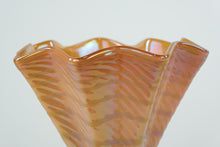 Load image into Gallery viewer, Extremely Rare Rindskopf Iridescent Art Glass Vase – 8-Ruffle Top, Twisted Rib, Dimpled Base – 12.75"