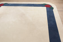 Load image into Gallery viewer, Large Ivory Carpet Rug with Navy Border and Rounded Corners