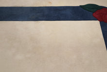 Load image into Gallery viewer, Large Ivory Carpet Rug with Navy Border and Rounded Corners