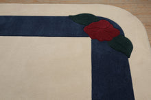 Load image into Gallery viewer, Large Ivory Carpet Rug with Navy Border and Rounded Corners