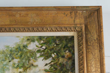 Load image into Gallery viewer, Large Vintage Framed Oil Painting – Impressionist Garden Pond Landscape w/ Gilt Frame 47.5x59.5