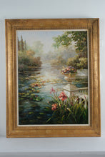 Load image into Gallery viewer, Large Vintage Framed Oil Painting – Impressionist Garden Pond Landscape w/ Gilt Frame 47.5x59.5