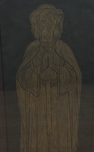 Load image into Gallery viewer, Mid Century Gothic Knight and Lady Wall Art Pair Brass Etched Panels Framed 21x46