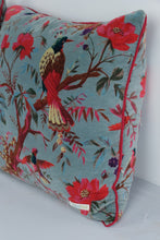 Load image into Gallery viewer, Laura Park Floral Bird Velvet Throw Pillows Blue Pink 18 Inch Pair