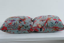 Load image into Gallery viewer, Laura Park Floral Bird Velvet Throw Pillows Blue Pink 18 Inch Pair