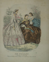 Load image into Gallery viewer, Antique Le Follet 2376 Hand Colored French Fashion Plate Engraving 15x17