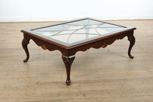 Load image into Gallery viewer, Leaded Glass Top Coffee Table with Carved Cabriole Legs