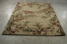 Load image into Gallery viewer, Large Tropical Botanical Area Rug Beige Rust Green Leaf Pattern 63 x 92
