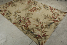 Load image into Gallery viewer, Large Tropical Botanical Area Rug Beige Rust Green Leaf Pattern 63 x 92